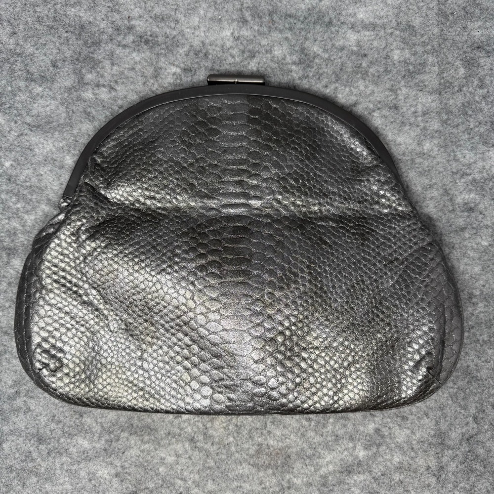 Banana Republic Snake Embossed Clutch Purse Metallic Frame Evening Bag Clam
